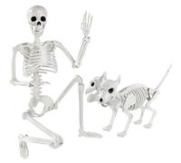 JOLCEEY 1pcs Halloween Posable Skeleton, 90cm/3ft Realistic Halloween Human Skeleton Bones Full Body Movable Joints with 2-headed Dog Skeleton for Halloween Props Spooky Party Decoration
