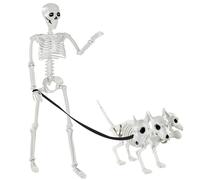JOLCEEY 1pcs Halloween Posable Skeleton, 90cm/3ft Realistic Human Skeleton Bones Full Body Movable Joints with 3-headed Dog Skeleton for Halloween Props Spooky Party Decoration