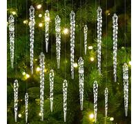 JOLCEEY 24pcs Clear Christmas Tree Pendants, 4 Styles Acrylic Crystal Christmas Hanging Set Icicle Hanging Ornaments with Strings for Xmas Tree Party Indoor Decorations