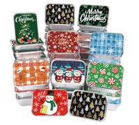 JOLCEEY 36pcs Christmas Aluminum Foil Trays, 9 Styles Xmas Disposable Food Containers with Lids Meal Prep Storage Tray Tin Pans for Cooking Baking Roasting Winter Holiday Party Supplies (Style B)