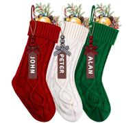 JOLCEEY 3pcs Christmas Stockings, 18 Inch Large Knit Christmas Stockings Personalized Xmas Hanging Stocking Decorations with Name Tags for Christmas Fireplace Tree Decorations