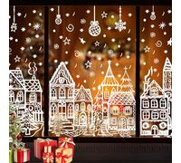 JOLCEEY 4 Sheets Christmas Window Stickers, 15 x 27 Inch Christmas Window Clings Decals Xmas Double-Side Snowflake Snowman Window Clings Decorations for Christmas Window Indoor Decorations