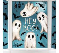 JOLCEEY 6 Sheets Halloween Window Stickers, Large Double-Sided Reusable Halloween Ghost Bat Clings Decals for Home Party Office School Window Decoration