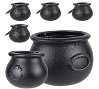 JOLCEEY 6pcs(8.5", 5.5", 4pcs 2.8") Halloween Large Cauldron, Black Plastic Witch Cauldron Pot Candy Bucket Holder with Handle for Trick or Treat Halloween Party Decorations Supplies