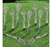 JOLCEEY 8pcs Halloween Realistic Skeleton Stakes, Zombie Arm Plastic Skeleton Hands Yard Ground-Breaker Stakes for Halloween Outdoor Garden Lawn Graveyard Decorations