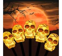 JOLCEEY Halloween Skull Garden Stakes, 5pcs Skeleton Lights Yard Ground-Breaker Stakes for Halloween Outdoor Pathway Decorations