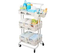JOLEAD Baby Nappy Caddy Organiser Cart Movable, 3-Tier Sturdy Newborn Diaper Nursery Essentials Storage Basket for Changing Table 、Crib &Toys, Baby Shower Gifts for Mum, Easy to Assemble