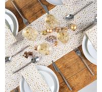 Jolee Christmas Cream and Gold Stars Cotton Table Runner - 30cm × 280cm | Festive Holiday Table Decor, Durable & Easy-Care Fabric for Dining