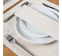 Jolee Christmas Linen & White Stripe Ticking Fabric Napkins - Pack of 8 | 40x40cm Linen Blend | Soft, Durable & Machine Washable - Perfect for Holiday Dinners & Festive Tables