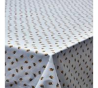 Jolee Cotton Fabric Patterned Tablecloth | Decorative Home Accessories For A Dining Table Or Kitchen Table Cloth | Cotton Tablecloths Rectangular & Square (Light Blue Small Bees, 134cm x 100cm)