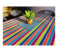 Jolee Fabrics Outdoor Garden Table Cloth | Waterproof, UV Resistant Wipe Clean Tablecloth For Outdoor Use At A Barbecue, Picnic Or Party (Vibrant Multi Stripes, 150cm x 250cm Rectangle)