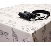 Jolee Fabrics Prairie Safari Animals Matte Finish Wipe Clean Oilcloth Tablecloth - Round, Square, Rectangle - Table Cover To Protect Your Table (Natural and Grey, 132cm x 120cm Rectangle)