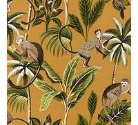 Jolee Fabrics Tropical Jungle Wipe Clean Oilcloth Tablecloth - Table Protector For Any Table Size Or Shape - Hygienic, Waterproof, Durable (Ochre Yellow Monkeys, 132cm x 250cm)