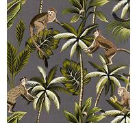 Jolee Fabrics Tropical Jungle Wipe Clean Oilcloth Tablecloth - Table Protector For Any Table Size Or Shape - Hygienic, Waterproof, Durable (Smoke Grey Monkeys, 132cm x 300cm)