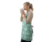 Jolee... Fabrics Wipe Clean PVC Coated Aprons - 100% Cotton Oilcloth - One Size - Easy to Clean and Splash Proof Apron (Scandinavian Narvik Birds Seafoam, Adult (75cm Length))