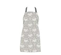 Jolee... Fabrics Wipe Clean PVC Coated Aprons - 100% Cotton Oilcloth - One Size - Easy to Clean and Splash Proof Apron (Scandinavian Narvik Birds Grey, Adult (75cm Length))