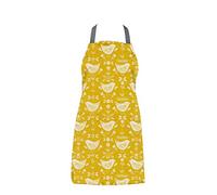 Jolee... Fabrics Wipe Clean PVC Coated Aprons - 100% Cotton Oilcloth - One Size - Easy to Clean and Splash Proof Apron (Scandinavian Narvik Birds Ochre Yellow, Adult (75cm Length))