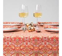 Jolee Tablecloths William Morris Strawberry Thief Crimson Red 100% Cotton Lightweight Fabric Tablecloth Round 134CM - Durable, Washable, Decorative Table Cover