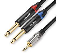 JOLGOO 3.5 mm TRS to Dual 1/4" TS Stereo Breakout Cable, 1/8" TRS Stereo to Dual 6.35mm TS Mono Plug Y Splitter Patch Microphone Cable,2 Meters