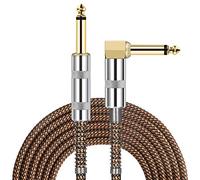 JOLGOO Guitar Cable, 1/4 Inch Cable 15 Ft, Straight to Right Angle 6.35mm Plug Bass Keyboard Instrument Cable, Orange and Black Tweed Cloth Jacket, Electric Mandolin, pro Audio