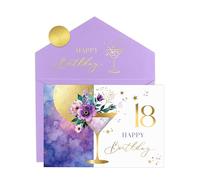 Joli Coon 18th Birthday card for a girl ELEGANT - Unique 18th Birthday cards for girls with floral Martini Illustration and pastelcolored Envelope