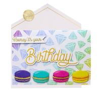 Joli Coon Birthday Card SIGNATURE Hooray it’s your Birthday - Elegant 3D birthday card with diamond design & macarons - FinePaper envelope and golden seal sticker - 17 × 11.5 cm