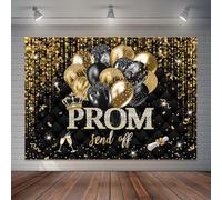 Joliaco 2026 Prom Send Off Backdrop Black and Gold Crown Graduation Party Decorations Class of 2026 Grad Prom Night Photography Background Cake Table Banner (7x5ft)