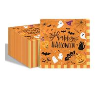 Joliaco 80 Pcs Happy Halloween Paper Napkins Cartoon Boo Pumpkin Spider Web Disposable Napkins Spooky Trick or Treat Napkins for Halloween Party Supplies Table Decor