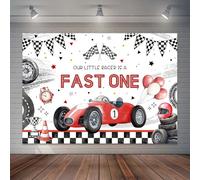 Joliaco Fast One Boy 1st Birthday Backdrop Race Car Happy First Birthday Decorations for Kids Red Vintage Racing Cake Table Party Photo Booth Supplies (7x5ft)