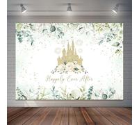 Joliaco Happily Ever After Backdrop Greenery Leaves Reception Party Background Gold Castle Wedding Party Decorations Photo Booth Props (7x5ft)