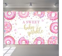 Joliaco Pink Donut Baby Shower Banner Pink and Gold Baby Sprinkle Confetti Party Decorations Girls Sweet Donuts Baby Shower Backdrop Photo Booth Props (6x3.6ft)