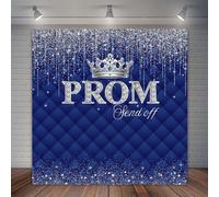 Joliaco Prom Send Off Backdrop Black Silver Crown Graduation Prom Night Party Decorations Class of 2026 Congrats Grad Photography Background Cake Table Banner (6x6ft)
