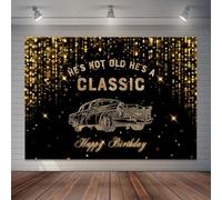 Joliaco Vintage Gold Car Birthday Backdrop Classic Car Theme 30th 40th 50th Birthday Background He's Not Old He's Classic Party Decorations Photo Booth (7x5ft)