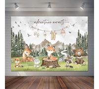 Joliaco Woodland Baby Shower Backdrop Let The Adventure Begin Party Background Boy Adventure Awaits Baby Shower Party Decorations Photo Booth Props (7x5ft)