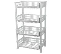 Jolie Max 4 Tier Rectangular Vegetable Rack - Free Standing Storage Organizer with Ventilated Baskets, Durable Plastic Utility Rack for Kitchen, Bathroom, and Pantry - Easy Assembly. (WHITE)