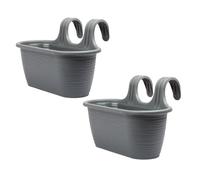 Jolie Max Hanging Planter Plant Pots. Garden Fence Balcony Railing Flower Pot. Decorative Sand Effect Flower Basket. (Anthracite Pack of 2)