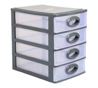 Jolie Max Plastic 4 Tier Desktop Storage Unit with Drawers. Tabletop Organiser. Transparent Mini Storage Tower. (Grey)