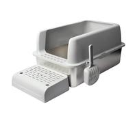 JOLIE MAX Stainless Steel Cat Litter Tray - Extra Large, High-Sided, Leak-Proof & Non-Stick (60 x 40 x 30 cm) - Durable Metal Litter Box with Lid, Scoop & Mats (GREY)