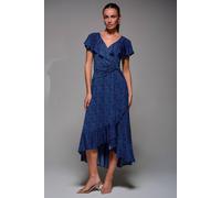 Jolie Moi Animal Print Frill Maxi Dress In Blue Blue 12