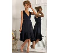 Jolie Moi Annabeth V Neck Flare Dress In Navy Navy 8