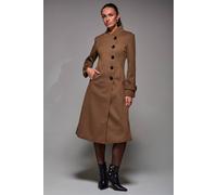Jolie Moi Asymmetric Button Detail Fit & Flare Coat In Brown Brown 14