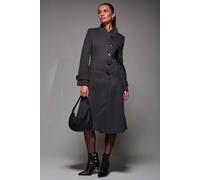 Jolie Moi Asymmetric Button Detail Fit & Flare Coat In Dark Grey Dark Grey