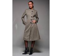 Jolie Moi Asymmetric Button Detail Fit & Flare Coat In Light Khaki Light Khaki 8