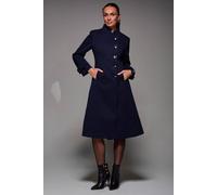 Jolie Moi Asymmetric Button Detail Fit & Flare Coat In Navy Navy