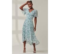 Jolie Moi Chelsea Pleated Chiffon Dip Hem Maxi Dre In Light Blue Light Blue 20
