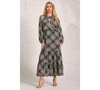 Jolie Moi Chiffon Long Sleeve Tiered Maxi Dress In Dark Brown Dark Brown