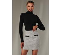 Jolie Moi Contrast A-Line Tweed Skirt In Grey Grey 14