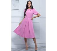 Jolie Moi Debora Button Neck Dress In Pink Pink