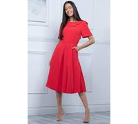 Jolie Moi Debora Button Neck Dress In Red Red