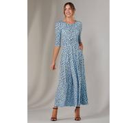 Jolie Moi Enya 3/4 Sleeve Jersey Midaxi Dress In Bright Blue Bright Blue 16